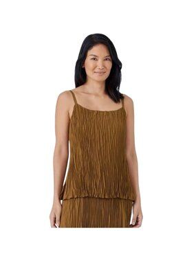 Eileen Fisher Crushed Silk Pleated Tank Top Size XL Bronce Brown Adj Straps NWT